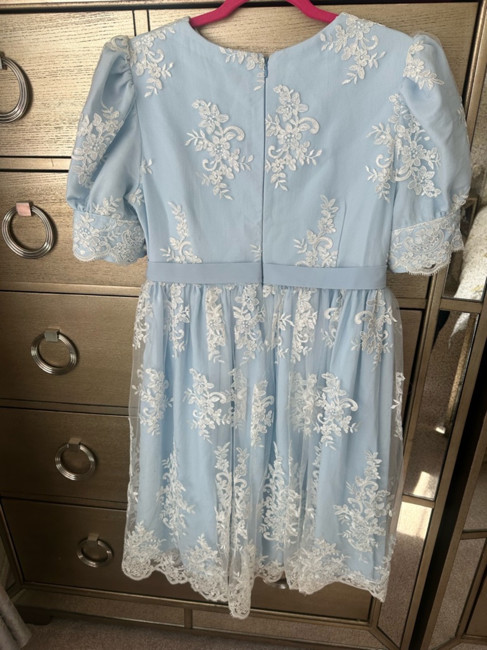 Custom Made Baby Shower Dress 👗 Light Blue Lace Embroidered Dress - Picture 9 of 9